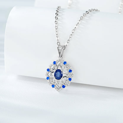 Fashion High Class Jewelry Natural Sapphire Pendant S925 Silver Retro Pattern