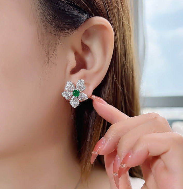 Artificial Emerald Flower Earrings