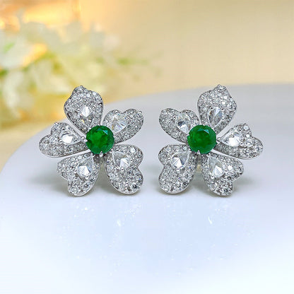 Artificial Emerald Flower Earrings