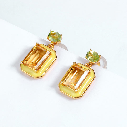 Natural Citrine Peridot Oil-plated 9K Gold Earrings