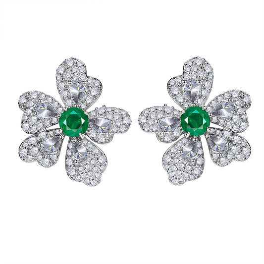 Artificial Emerald Flower Earrings