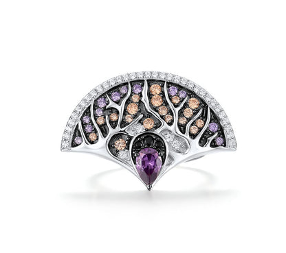 Amethyst Sterling Silver Ring Inlaid Black Spinel Amethyst And Cubic Zirconia