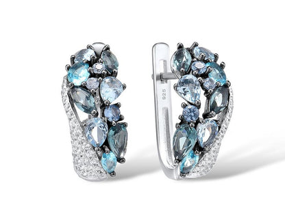 Blue Set - 925 Silver Jewelry Set For Women Sparkling Blue Stone Earrings Ring Set